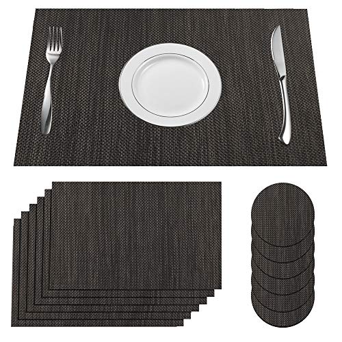 SUPERSUN Juego de Manteles y Posavasos de 6, Juego de Tapetes para Mesa de Comedor Antideslizante Lavable Resistencia Al Calor para Cocina, Comedor, Hogar, Restaurante, 45x30 cm