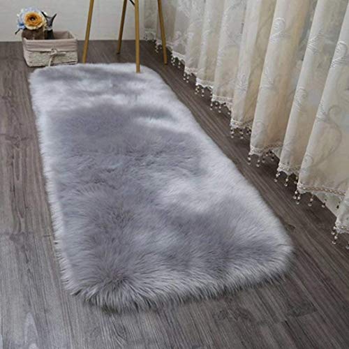 SXYHKJ Alfombra de imitación de Piel de Cordero, Artificial Alfombra, excelente Piel sintética de Calidad Alfombra de Lana ，Adecuado para salón Dormitorio baño sofá Silla cojín (Gris, 50x150cm)