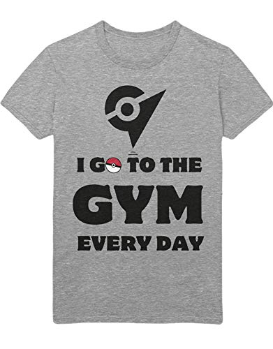 T-Shirt Poke I Go To The Gym Every Day Leader Kanto 1996 Blue Version Pokeball Catch 'Em All Hype X Y Blue Red Yellow Plus Hype Nerd Game C980115 Gris M
