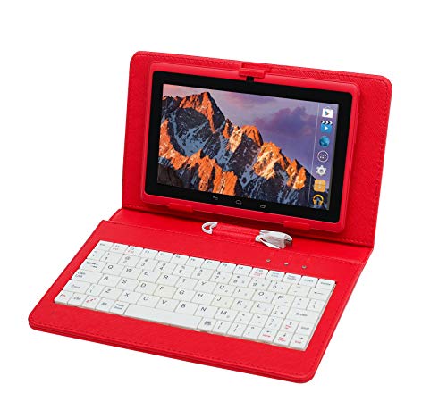 Tablet PC Pantalla táctil de 7 Pulgadas, Qrdenador Tablet Quad-Core con Funda para Teclado,Doble Cámara, Bluetooth,Wi-Fi, 8GB Nand Flash, Juegos 3D compatibles,con Lápiz Stylus