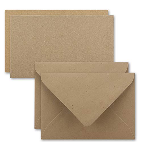 Tarjeta de juego de sobre de papel kraft único de tarjetas DIN A7 10,5 x 7,3 cm, 410 g/m² marrón con carta con sobres C7 nassklebung, color A7 / C7 - Braun 50 Set