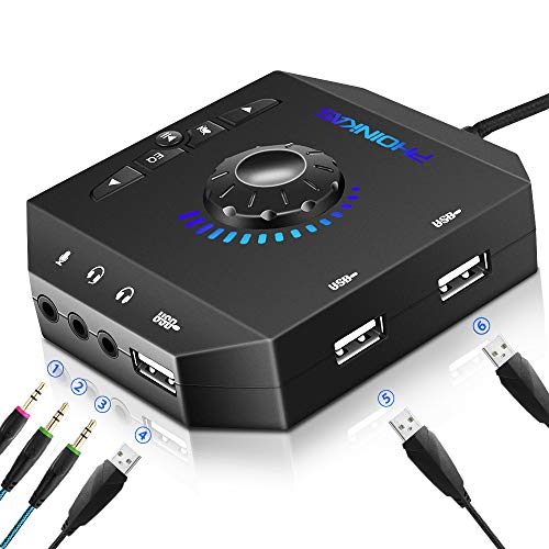 Tarjeta de Sonido Externa USB Audio Adaptador con 3.5mm Auriculares y Micrófono Control de Volumen Plug-Play para Fichas de Sonido Estéreo para Windows, Mac, PC, Portátiles de Escritorio - Negro