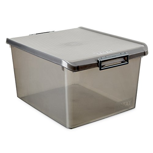 TATAY Caja de Almacenamiento Multiusos con Tapa, 35 l de Capacidad, Plástico Polipropileno Libre de BPA, Marrón Translúcido, 38 x 48 x 26 cm