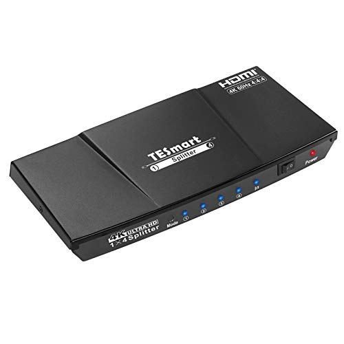 TESmart HDMI Splitter 4K 2.0 Certificado, HDMI Duplicador 1 Entrada 4 Salidas, Splitter HDMI 1 a 4 Amplificador Switch Box Hub Alimentado con Ultra HD 4K@60Hz 4:4:4 con Soporte EDID (Negro)