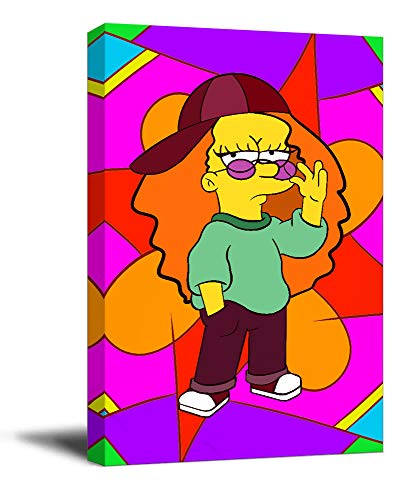 The Simpson Lienzo decorativo para pared, 30,5 x 45,7 cm, con marco de madera, diseño de anime, colorido de Lisa Simpson, para decoración de habitación de niños y niñas, estirado y listo para colgar.