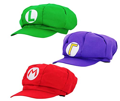 thematys Gorra Super Mario Luigi Waluigi - Juego de Disfraces para Adultos y Niños Carnaval y Cosplay