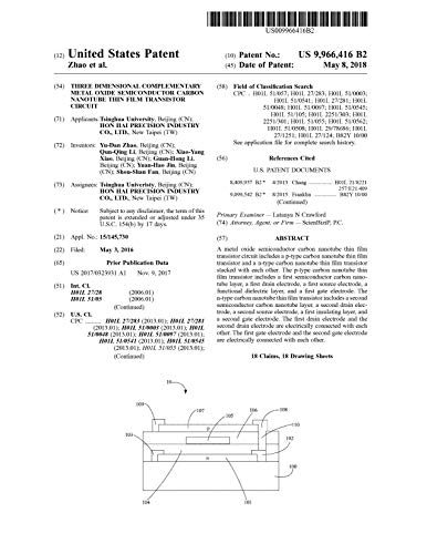Three dimensional complementary metal oxide semiconductor carbon nanotube thin film transistor circuit: United States Patent 9966416 (English Edition)