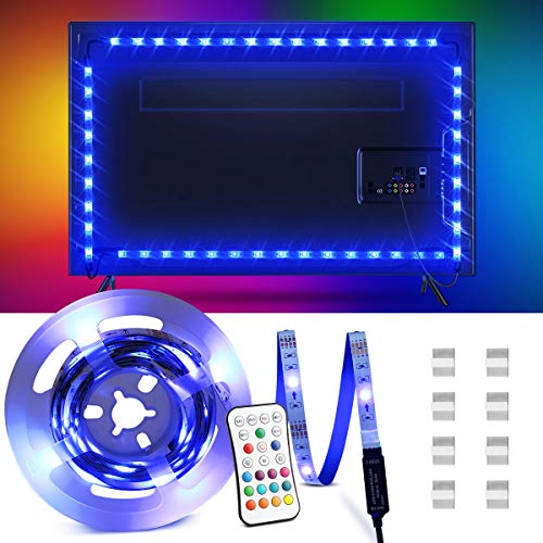 Tira LED 2.2M, OMERIL Tiras LED TV USB Impermeable con Control Remoto, Tira Luz LED RGB con 16 Colores y 4 Modos, Retroiluminacion LED TV para PC, Monitor, HDTV, Gaming, Cine en Casa (40-60 Pulgadas)
