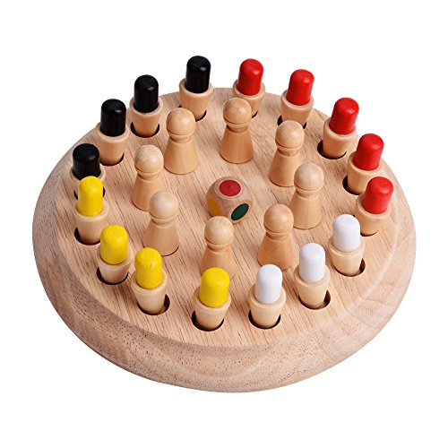 Tnfeeon Juego de Memoria de Juguete Educativo temprano de ajedrez de Palo de Madera Puzzle 3D Juego de Fiesta Familiar para niños Adultos