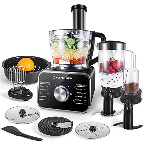 TopChef Procesador de Alimentos 1100W Procesador de Alimentos Compacto (con Accesorios incluidos: amasador, licuadora, exprimidor y Molinillo de café), Capacidad 3.5L, Plateado/Negro TopChef Procesador de Alimentos 1100W Procesador de Alimentos Compacto (con Accesorios incluidos: amasador, licuadora, exprimidor y Molinillo de café), Capacidad 3.5L, Plateado/Negro