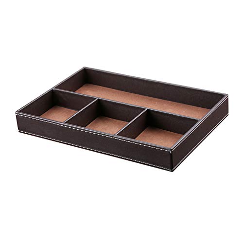 TOYANDONA - Caja de almacenamiento de piel sintética vintage retro para joyas, cajón, bandeja organizador para tarjetas de visita y llavero, para oficina en casa (negro), color café 30,5 * 21 cm