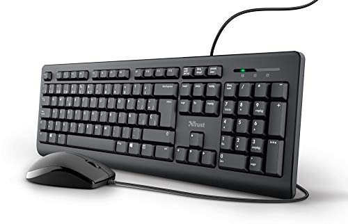 Trust Taro Pack Teclado y Ratón con Cable - Disposición QWERTY Español, Cable de 1.8m, Conexión USB, Teclado Resistente a los Vertidos, Windows, Mac, PC, Ordenador Portátil, Negro Trust Taro Pack Teclado y Ratón con Cable - Disposición QWERTY Español, Cable de 1.8m, Conexión USB, Teclado Resistente a los Vertidos, Windows, Mac, PC, Ordenador Portátil, Negro