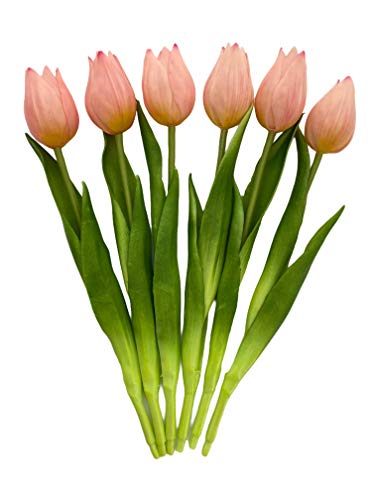 Tulipanes artificiales de tacto real, decoración de mesa (6 unidades, longitud 27 cm, color rosa claro)