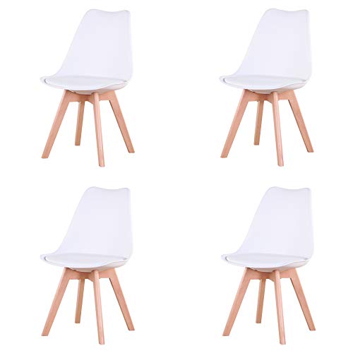 Uderkiny Conjunto de 4/6 sillas Sillas de Comedor con Cojines y Patas de Haya aptas para Comedor salón Cocina Oficina, etc (Blanco-4)