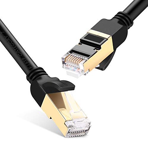UGREEN Cable de Red Cat 7, Cable Ethernet LAN 10000Mbit/s con Conector RJ45 (10 Gigabit, 600MHz, Cable FFTP) para PS5, Xbox X/S, PC, Compatible con Cat 6, Cat 5e, Cat 5,Cable Redondo(15 Metros, Negro)