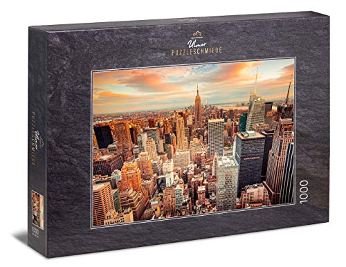 Ulmer Puzzleschmiede - Puzzle Manhattan - Puzzle de 1000 Piezas - La Ciudad de Nueva York con el Horizonte de Manhattan al Atardecer