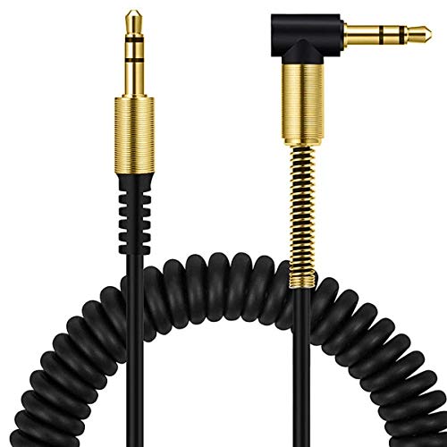 ULTRICS Cable Jack, Primavera Bobina 3.5 mm Ángulo Derecha Chapado en Oro Audio Cable Macho a Macho, Aux Cable Compatible con Auriculares iPhones Samsung iPods iPads Smartphones Altavoz MP3-30CM