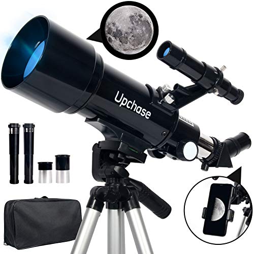 Upchase Telescopio Astronomico, 400/70mm Portátil y Potente Refractor Telescopio, Adecuado para Principiantes-Regalos para Niños y Adultos, Fácil de Montar y Usar, Observer la Luna, Aves, Regalo