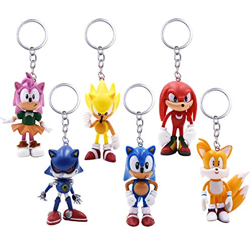 U/R Sonic Figure 6pcs-Set Sonic Key Chain Sonic Shadow Tails Amy Rose Dr Eggman Figures Toy Keyring Characters PVC Figure Model Toys Gifts （5-7cm）
