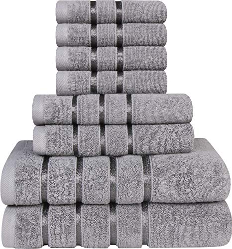 Utopia Towels - Juego de Toallas Grises frías 8 - Toallas de Rayas de Viscosa - 600 gsm algodón Ring Spun - Toallas de Alta absorción (Paquete de 8)