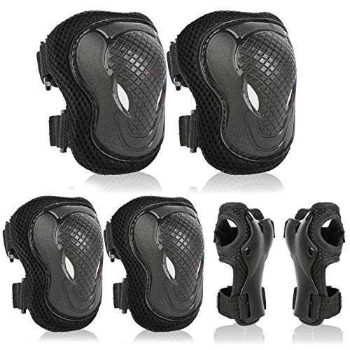 ValuTalks Juego de Protecciones Infantil,Protección Skate Infantil Rodilleras Coderas Muñequeras para Patinaje Ciclismo Monopatín Bicicleta Skate(Negro,6pcs)