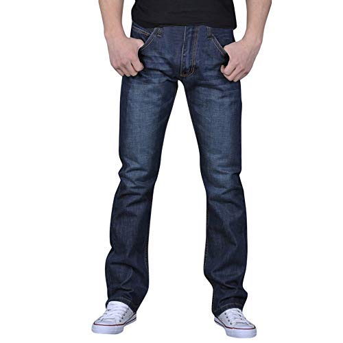 Vaqueros Straight para Hombre Jeans Rectos de Trabajo Moda Casual Denim pantalón Slim Color sólido Pantalones de Mezclilla de algodón Azul 644