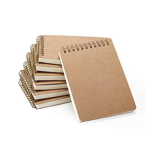 VEESUN Bloc de Notas Espiral A6, Pack de 7 Cuaderno de notas Tapa Blanda Cubierta de Kraft 160 Páginas Diario de Viaje Libreta Hojas Blancas Pequeña Diarios para Escolar Escribir Professor