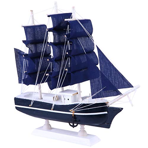 VICASKY Barco de vela modelo de decoración de madera en miniatura, barco de velero vintage náutico marino costa tablero de mesa, juguete educativo para el hogar casa de muñecas decoración