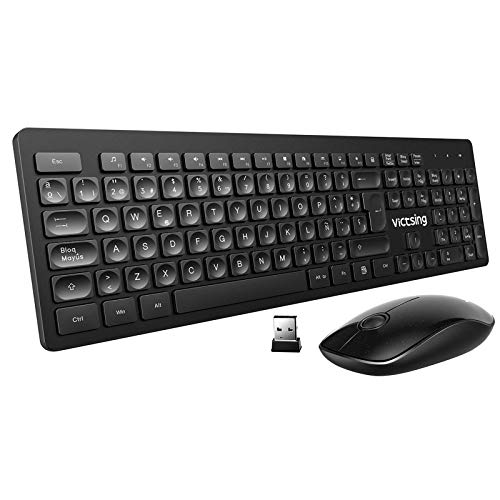 VICTSING Pack Teclado y Ratón Inalámbrico 2.4 GHz, QWERTY Español Chiclet Teclado, Teclado Inalámbrico Raton silencioso Portátil, Larga Duración de la Batería