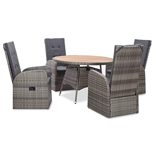 vidaXL Madera Acacia Set Comedor Jardín 5 Piezas Exterior Conjunto Casa Patio Terraza Sofá Mesa Tablero Sillas Sillón Ratán Sintético Gris