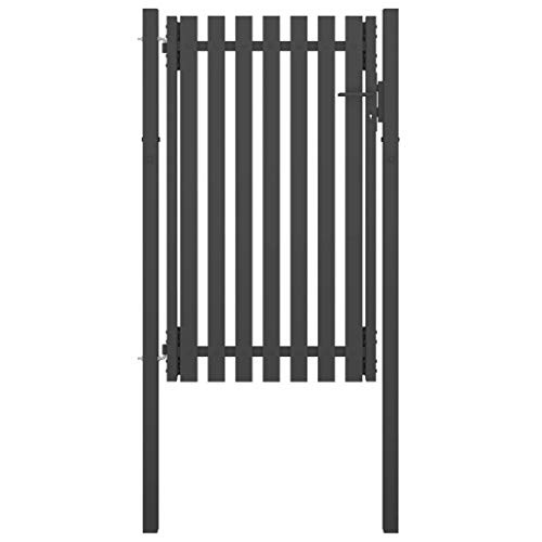 vidaXL Puerta de Valla para Jardín Patio Exterior al Aire Libre Cerca Barrera con Poste Partición Robusta Duradera de Acero Gris Antracita 1x2 cm