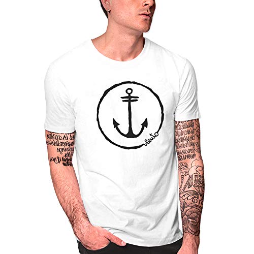 VIENTO Anchor Logo Camiseta para Hombre (Blanco, x-Large)