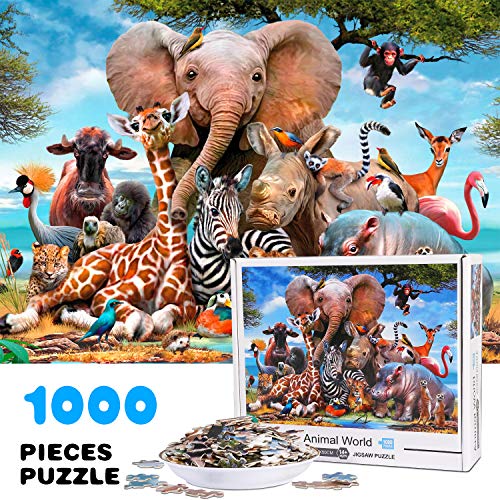 Vimzone Puzzle de 1000 Piezas para Adultos, Mundo Animal, Ilustraciones de Juegos de Rompecabezas para Adultos, Adolescentes, Rompecabezas de Piso de Impresión de Alta Definición (70 x 50 cm)
