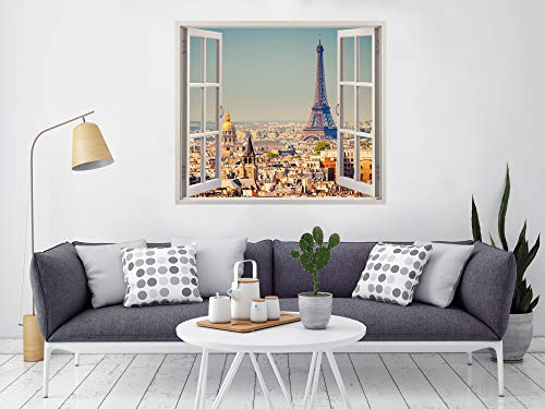 Vinilo Ventana Varias Medidas 115x100cm | Adhesivo Incluido | Decoracion Habitación |Paris, Torre Eiffel Vista panoramica Diseño Elegante |