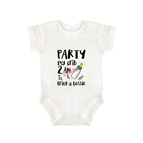 VinMea Baby Bodysuits Funny Short Sleeve Party My Crib 2am Bring A Bottle Bodysuit for Sweet Baby Girls & Boys (12-18 Months)