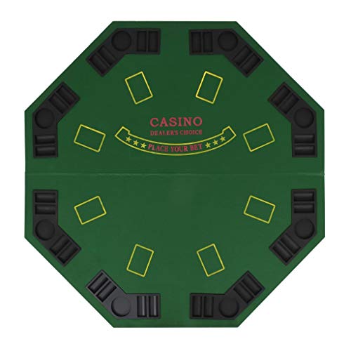 Vislone Tablero de Póker Plegable en 2 para 8 Jugadores Octogonal de Verde y Negro 120 x 120 cm