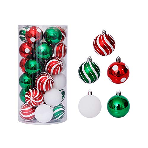 WasonD Juego de 30 adornos de bola de Navidad de 6 cm, varios colores pintados a prueba de roturas decorativos para el árbol de Navidad, bolas de Navidad, color rojo y verde