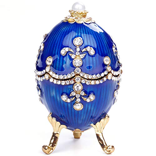 WAZA Caja de baratijas esmaltadas con Forma de Huevo Ovalada Vintage Egg Diamond Decorado Joyero Joyero Azul para niñas, Especialmente Adecuado para Navidad, Pascua o cumpleaños