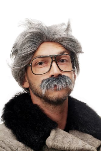 WIG ME UP- 4129-P103-68A Peluca y Bigote Gris Carnaval Halloween Einstein Abuelo, Viejo, científico Loco, Mad Scientist, Profesor WIG ME UP- 4129-P103-68A Peluca y Bigote Gris Carnaval Halloween Einstein Abuelo, Viejo, científico Loco, Mad Scientist, Profesor