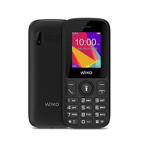 WIKO F100 – Teléfono móvil Libre con Teclas de 1,8” (Dual SIM, batería de 800mAh para una Gran autonomía, Radio FM, Reproductor MP3, admite microSD, Linterna, Bluetooth, cámara Trasera) – Color Negro