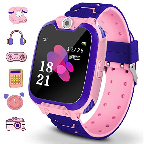 Winnes Reloj Inteligente para Niños, Niña La Musica y 7 Juegos Smart Watch Phone, 2 Vías Llamada Despertador de Cámara para Reloj Niño y Niña 3-12 años (Rosa)