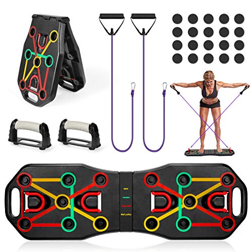 Wishstar Tabla de Flexiones,9 en 1 Push Up Tablero Plegable,Ejercicio Soportes para Flexiones en Casa Multifuncional, Entrenamiento de la Fuerza para Hombres y Mujeres