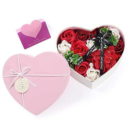 Wodasi Caja de Regalo de For de Jabón Rosa Artificial, Flor de Jabón Rosa Hecha a Mano con Caja de Regalo para Aniversario/Cumpleaños/Boda/Día De San Valentín/Día De La Madre(Rojo)
