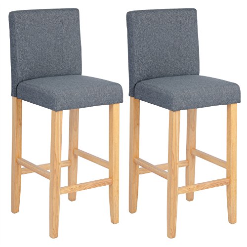 WOLTU 2X Taburete de Bar Silla Bistro Taburete Alto con Respaldo Patas de Madera Maciza Asientod de Acolchado Grueso Lino Gris Oscuro BH65dgr-2 WOLTU 2X Taburete de Bar Silla Bistro Taburete Alto con Respaldo Patas de Madera Maciza Asientod de Acolchado Grueso Lino Gris Oscuro BH65dgr-2