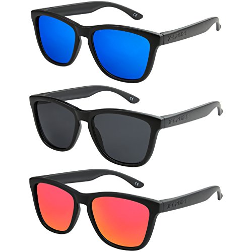 X-CRUZE® - Pack de 3 gafas de sol polarizadas estilo Retro Vintage Unisex Caballero Dama Hombre Mujer Gafas - negro mate - Set A -