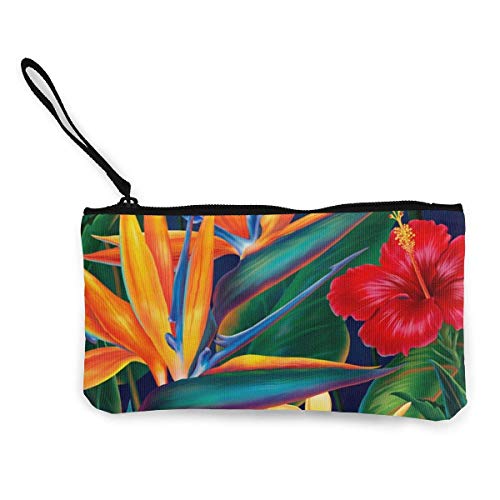 XCNGG Monederos Bolsa de Almacenamiento Shell Unisex Canvas Wristlet Wallet Clutch Purse Coin Pouch Pencil Bag Cosmetic Bag Floral Bird Tropical Paradise Hawaii