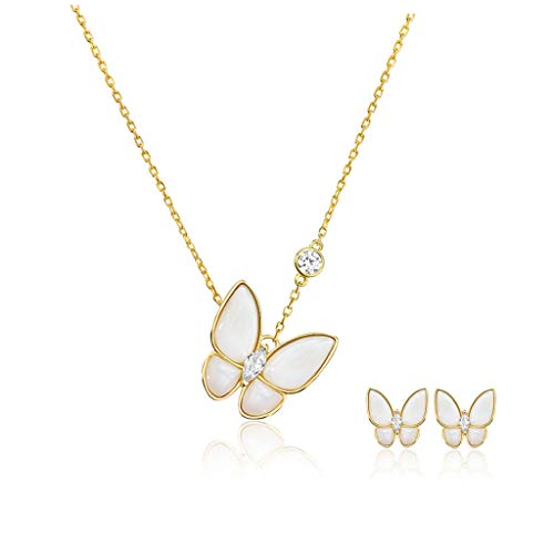 xinxinchaoshi Joyas de Moda Boda del Pendiente de Las Mujeres de Oro Pendiente del Collar Pendiente de la Mariposa de Oro Conjunto de Plata esterlina Classic Collar para Mujer