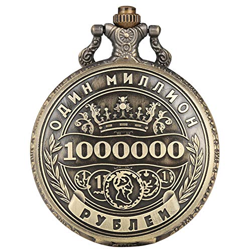 XVCHQIN Reloj de Bolsillo de Cuarzo de Recuerdo de Moneda de 1 millón de rublos, Reloj Colgante de exhibición de números árabes para Hombres y Mujeres, Cadena Retro, Bronce
