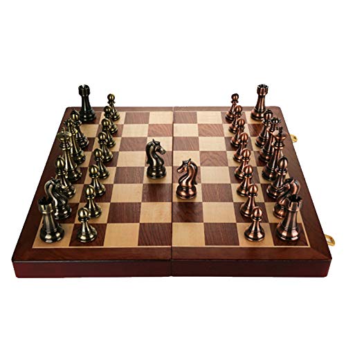 XWW Vintage Chess - Caja De Ajedrez De Tablero De Ajedrez Plegable 2 En 1 - Ajedrez De Viaje para Adultos Y Niños - 52x52cm