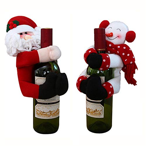 XWWS Botella 3Pcs De Navidad Decoración De La Mesa del Vino Cubiertas Muñeco De Nieve Santa Claus Precioso Abrazo De La Novedad Decoración Mejor para La Celebración De Días De Vacaciones De Año Nuevo